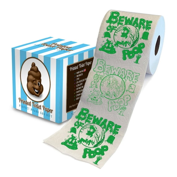 Printed TP Halloween Beware of Zombie Poop Printed Toilet Paper Gag Gift – Scary Toilet Paper Roll for Surprise, Prank, Funny Gift for Spooky Haunted House Party Halloween Decoration – 500 Sheet