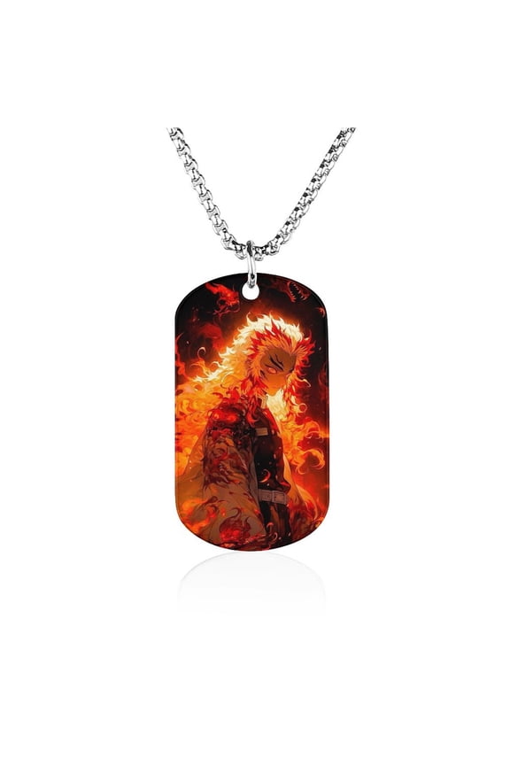 Printed Tag Stainless Steel Necklace, Demon Slayer Rengoku Kyojuro Pendant Chain Best Gift for Men Women Decoration