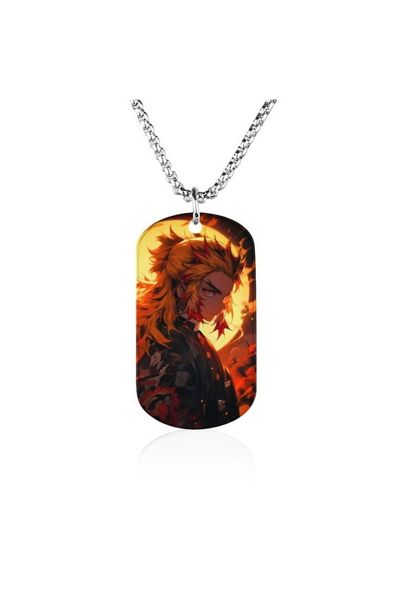Printed Tag Stainless Steel Necklace, Demon Slayer Rengoku Kyojuro Pendant Chain Best Gift for Men Women Decoration