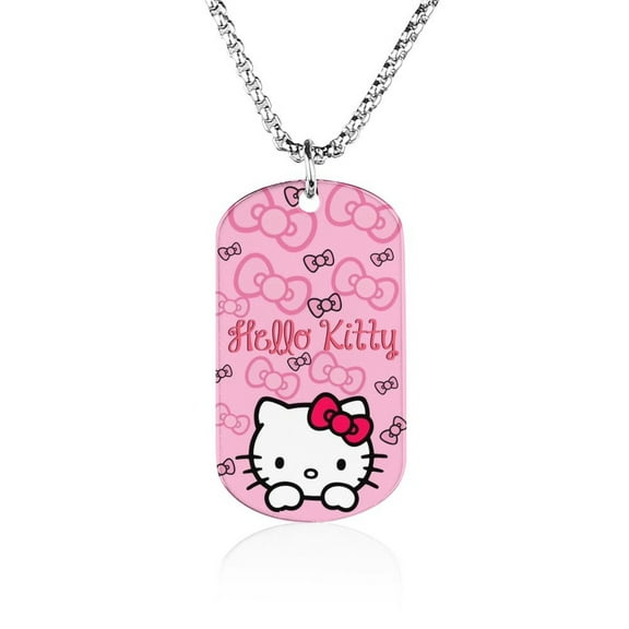 Printed Tag Stainless Steel Necklace, Hello Kitty Pendant Chain Best Gift for Men Women Decoration