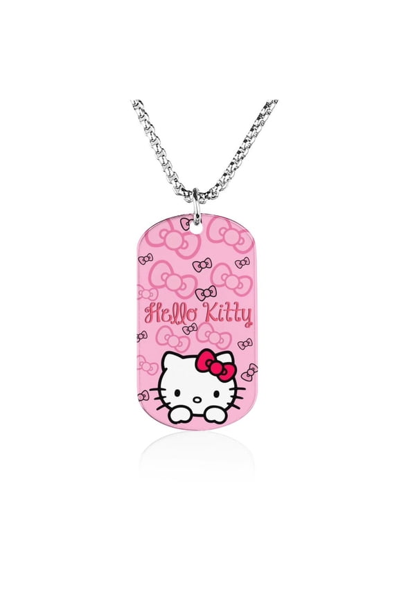 Printed Tag Stainless Steel Necklace, Hello Kitty Pendant Chain Best Gift for Men Women Decoration