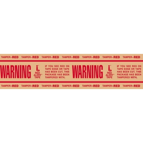 Printed "Tamper Red Warning" Reinforced Kraft Gummed Tape 3" x 375' Case of 8 Rolls