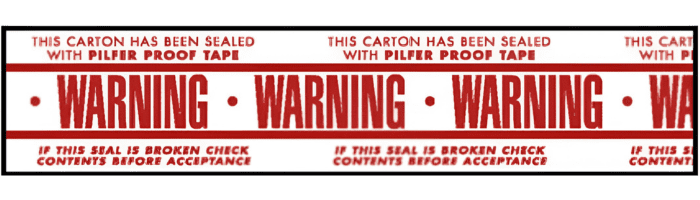 Printed Tape "Warning Pilfer Proof Tape" 3"W x 165' - Case of 24 Rolls