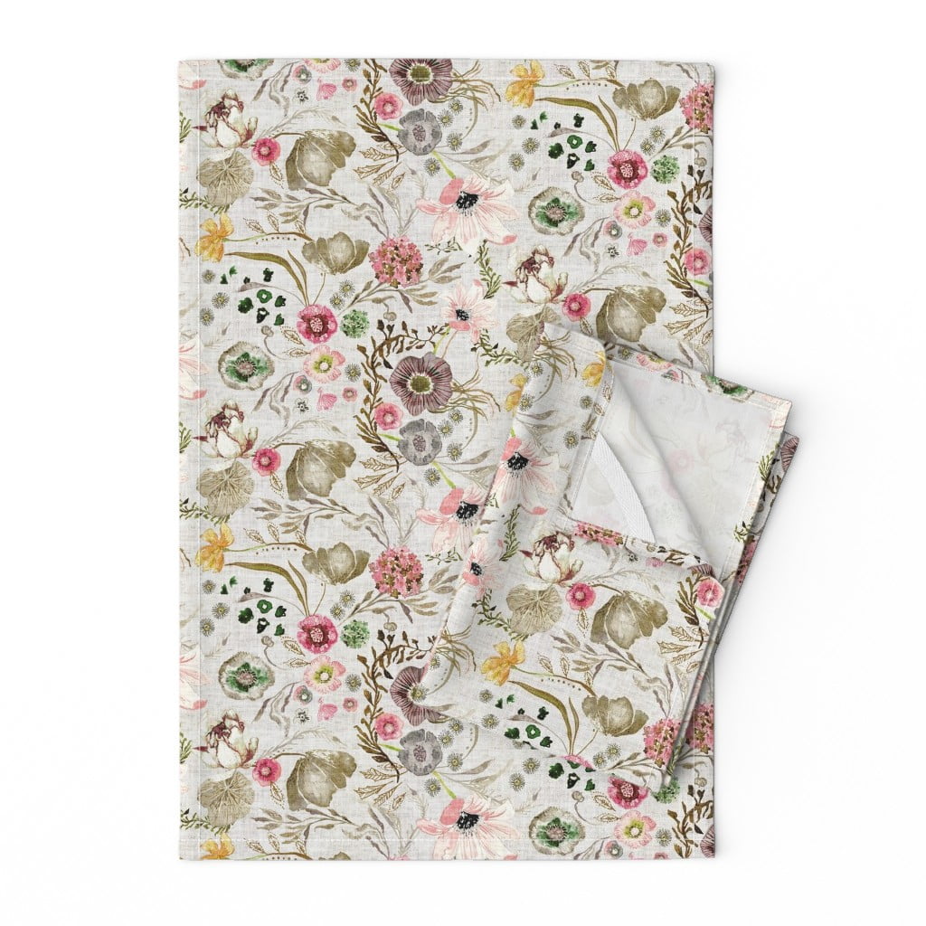 Cotton Tea Towels with Whimsical Botanical Designs
