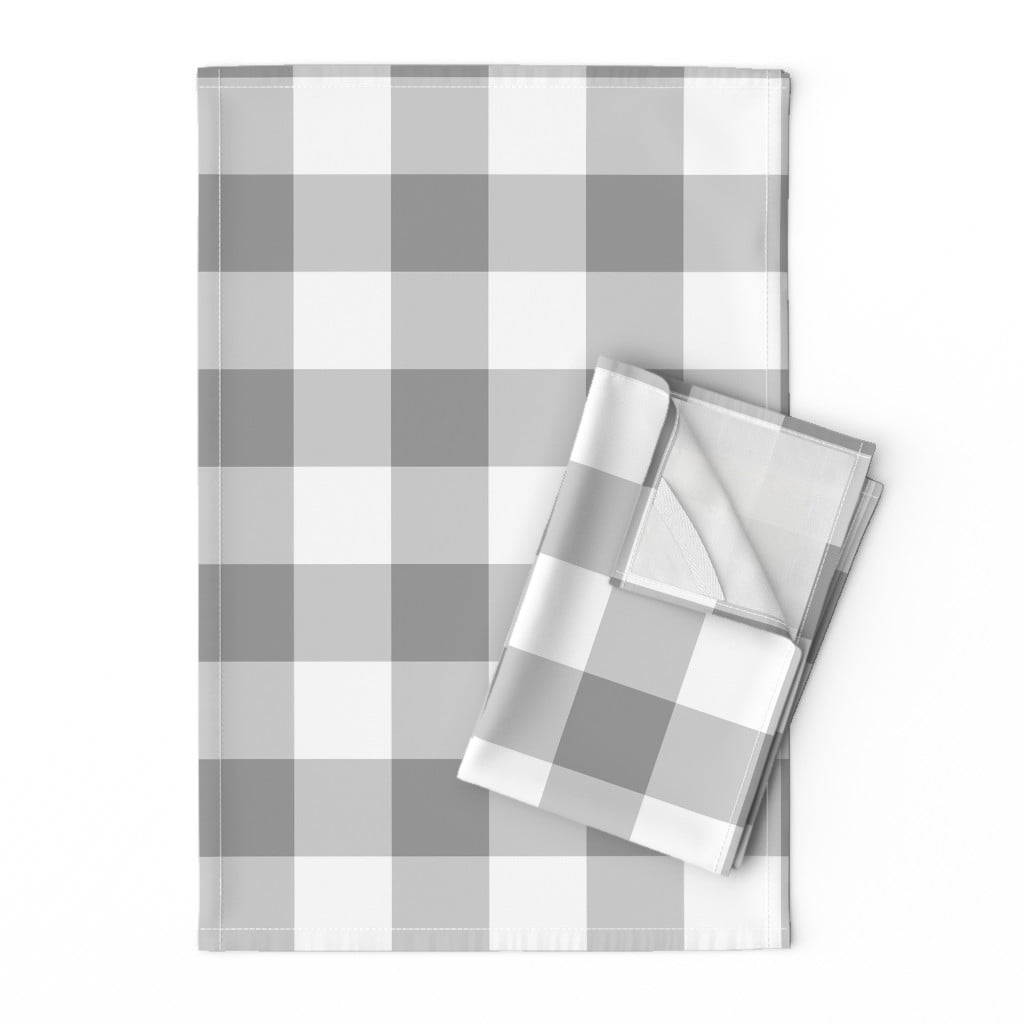 Printed Tea Towel, Linen Cotton Canvas Grey Buffalo Check Gray Plaid