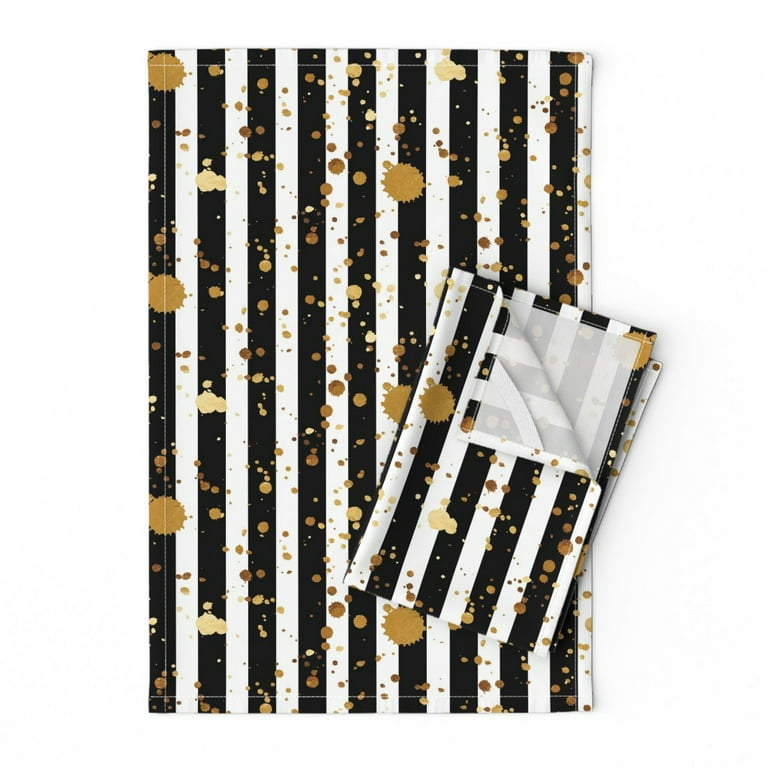 Printed Tea Towel, Linen Cotton Canvas - Stripes Vertical Black