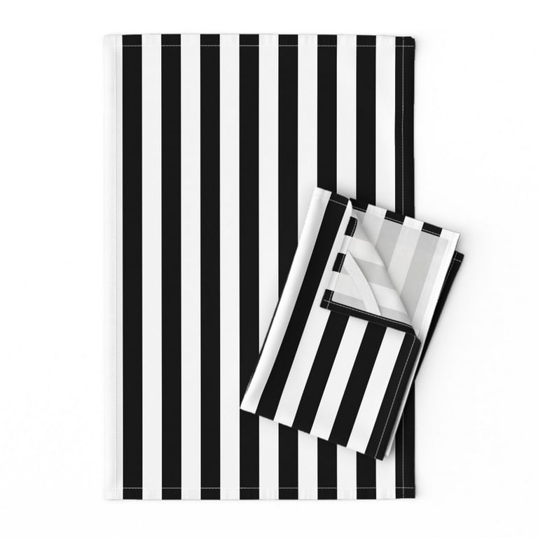 Printed Tea Towel, Linen Cotton Canvas - Stripes Vertical Black