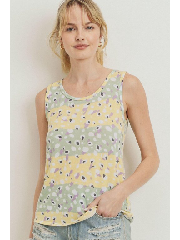 Printed Terry Back Opened Sleeveless Top