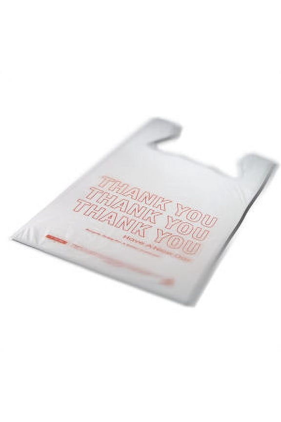 Printed "Thank You" White T-Shirt Bags 6 x 3 x 12 High Density - Case of 2000 Bags