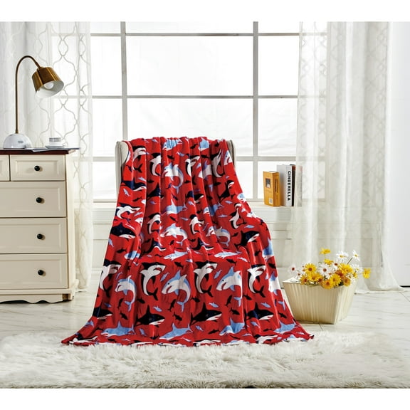 Printed Throw (50" x 60") - Red Sharks