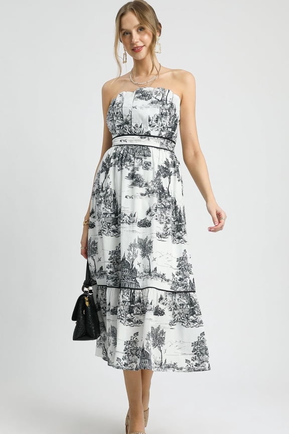 Printed Tiered Tube Midi Dress