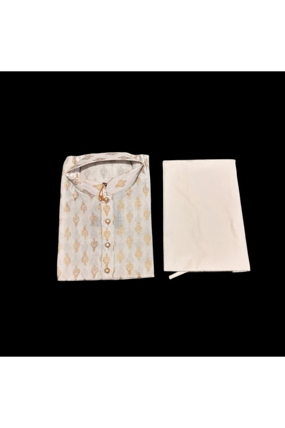 Printed Traditional White Cotton Kurta Pajama Set for Boys, 6428