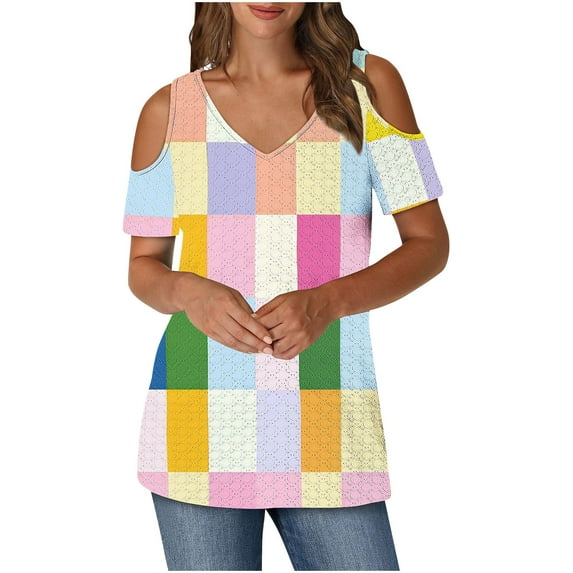 Printed Tunic Tops for Womens off the Shoulder Short Sleeve T Shirts Slim Fitted Tunic Blouses Summer Basic Boho Dressy Cute Tops 2025