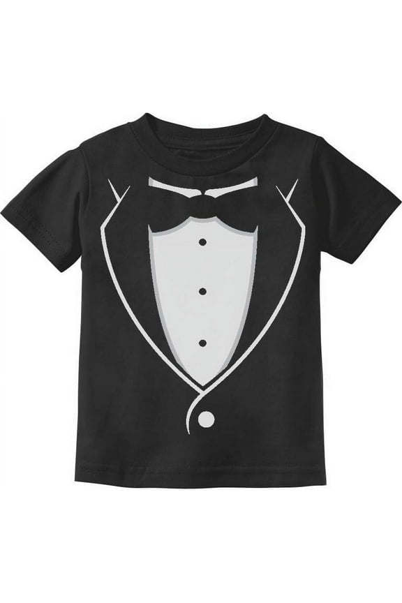 Printed Tuxedo Shirt with Bow Tie for Boys Toddler Infant Kids Tshirts, 2T Black