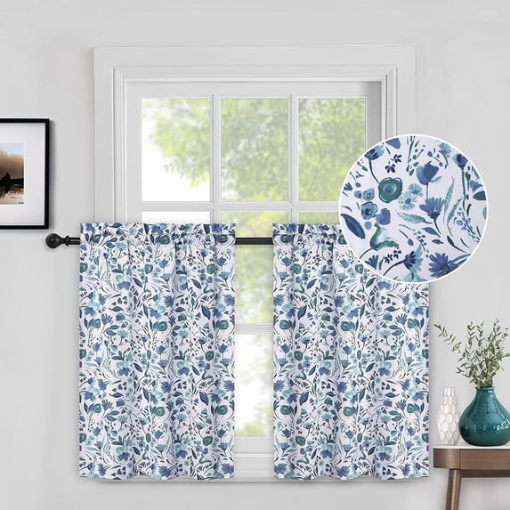 Printed Valance Curtains, Rod Pocket Leaf Flower Pattern Short Tier Curtain Valance