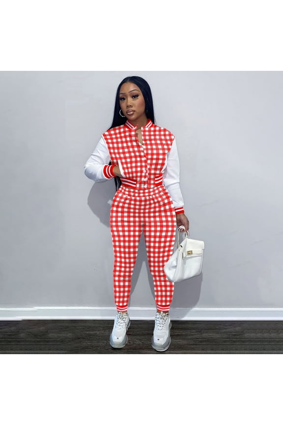 Printed Varsity Luxe Two Piece Set (M, Red)