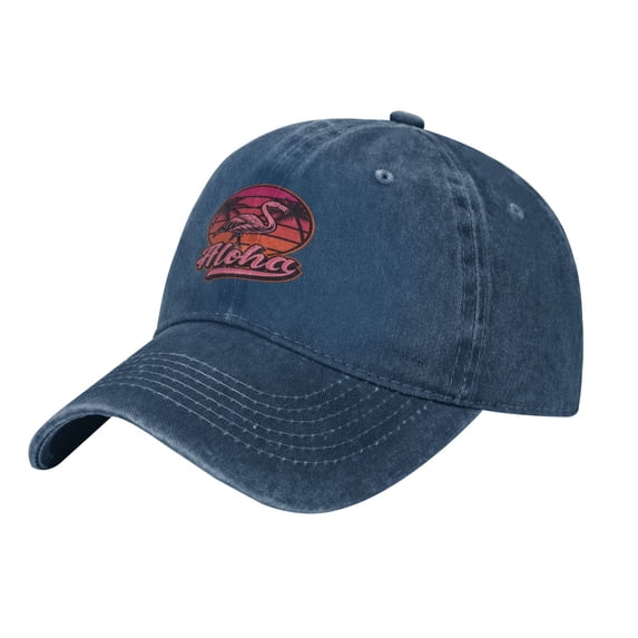Printed Vintage Palm Tree Flamingo Baseball Cap Adjustable Denim Breathable Athletic Dad Hat Trucker Hats for Men Women Girl Youth Unisex Adult Sports Cap,Navy