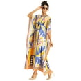 thumbnail image 1 of Printed Viscose Rayon Short Sleeve Kaftan - Round Neck, Relaxed Fit Vacation Wear, 1 of 9