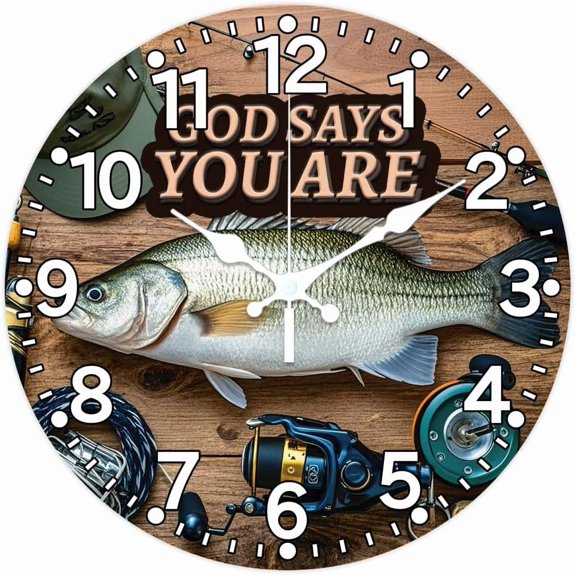 Printed Wall Clock for Home Living Room Bedroom Decoration Flat Round Fish 300mm