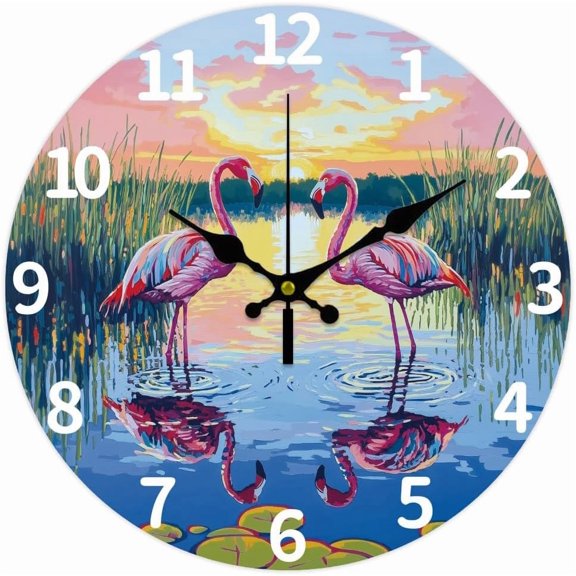 Printed Wall Clock for Home Living Room Bedroom Decoration Flat Round Flamingo Shape 300mm