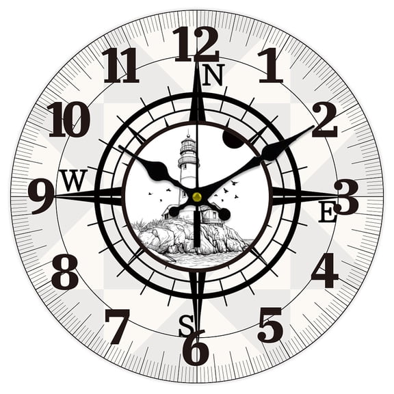 Printed Wall Clock for Home Living Room Bedroom Decoration Flat Round Lighthouse 300mm