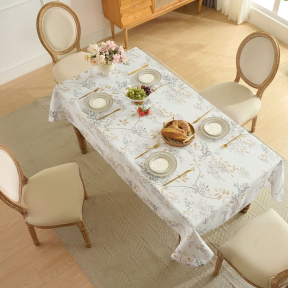 Printed Waterproof Fabric Tablecloths, Easy Care Dining Table Covers, 60x84 - Wynona Leaf