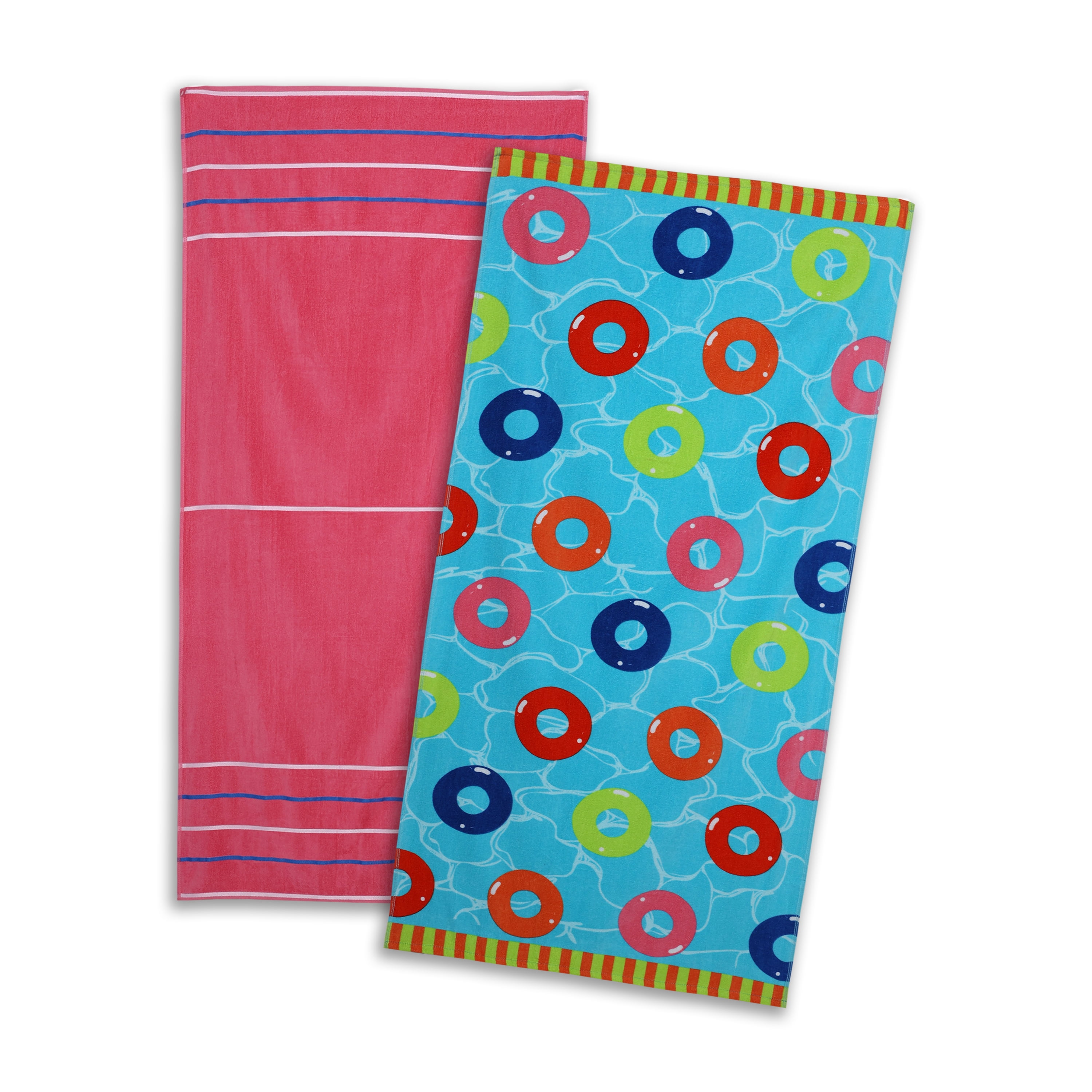 Printed Pool Party Beach Towels, Weft Insert Design, Soft Cotton, 2 Pack, 30 x 60 inches