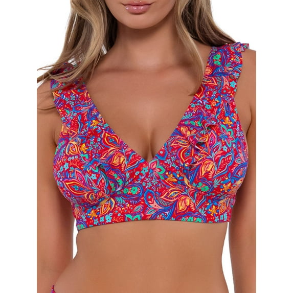 Printed Willa Ruffle Wire-Free Bikini Top Swimsuit