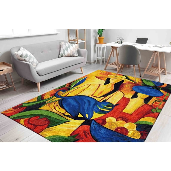 Printed Women And Cat Rug, Printed Rugs, Reproduction Rugs, Colorful Rug,Pattern Rug, Thin Rug, Entry Rug, Gift For The Home, Soft Rug, 5.2'x7.5' - 160x230 cm