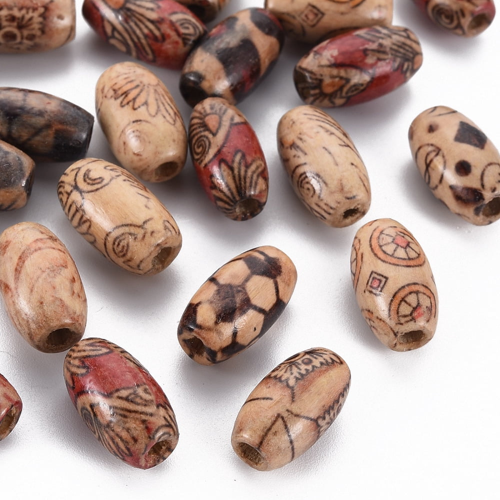 Printed Wood Beads Oval Mixed color 14~15x8mm Hole: 3mm about 3030pcs/1000g