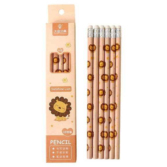 Printed Wood Cased Pencils with Eraser Tops, Cute Stationery for Writing, Drawing, Sketching Pencils, Smudge-Free Eraser, Smooth, Break-Resistant Lead, Fun Animal & Character Prints, Orange
