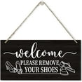 thumbnail image 1 of Printed Wood Plaque Sign Wall Hanging, Welcome Please Remove Your Shoes Wall Art Sign, Vintage Shoes Off Wooden Rustic Door Sign, Rustic Entryway, Porch, Door Hanger Gift 12x6 Inch, 1 of 3