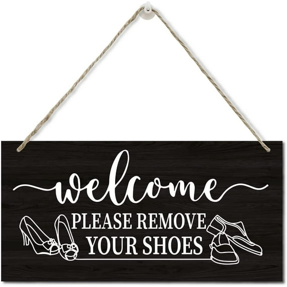 Printed Wood Plaque Sign Wall Hanging, Welcome Please Remove Your Shoes Wall Art Sign, Vintage Shoes Off Wooden Rustic Door Sign, Rustic Entryway, Porch, Door Hanger Gift 12x6 Inch