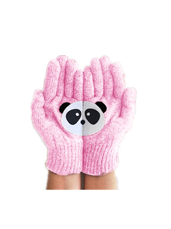 Printed Wool Knit Gloves,Winter Outdoor Cold Resistant Hand Warmers,Bone Pattern Thermal Knit Hand Covers,Thick Plush Lined Wind Block Anti Freeze Driving Riding Hand Gear,Pink