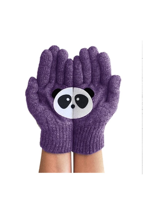 Printed Wool Knit Gloves,Winter Outdoor Cold Resistant Hand Warmers,Bone Pattern Thermal Knit Hand Covers,Thick Plush Lined Wind Block Anti Freeze Driving Riding Hand Gear,Purple