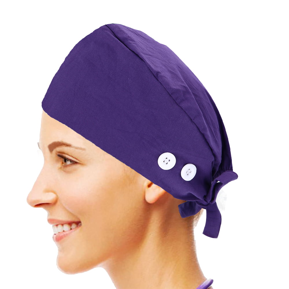 Printed Working Surgical Cap with Buttons and Sweatband