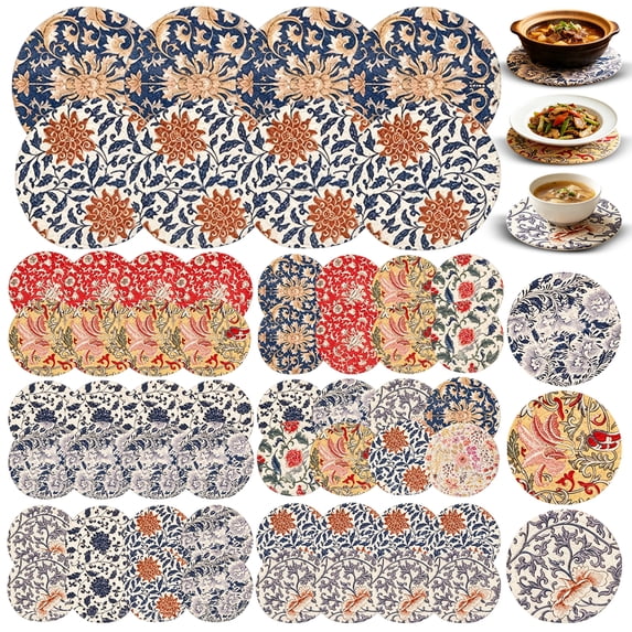 Printed Woven Round Table Pot Pad, Kitchen Hot Pads, Round Table Mats, Housewarming Gifts, 4.5 Inch Diameter Thick Insulated Random Single Colorful Decorative Mat, Ideal for-1pc