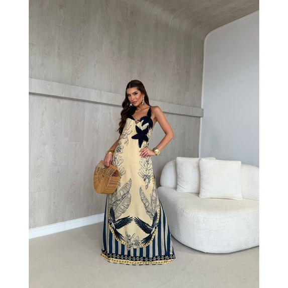 Printed color-blocked striped resort dress
