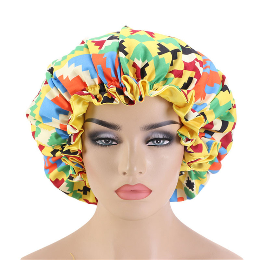 Printed large lace round hat double satin nightcap silk hair care cap