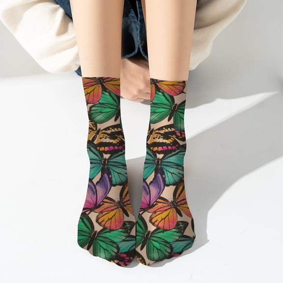 Printed leopard print socks, mid tube stockings, summer single shoes, comfortable and breathable, ultra-thin stockings(3 pairs)