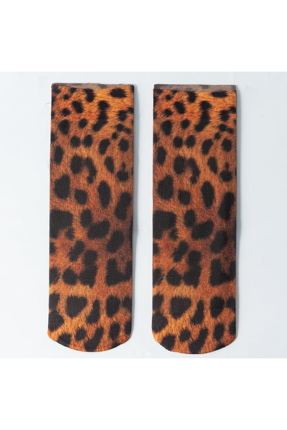 Printed leopard print socks, mid tube stockings, summer single shoes, comfortable and breathable, ultra-thin stockings(3 pairs)
