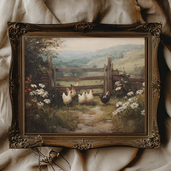 Printed paintings, cottagecore-style home decor, rooster paintings for country-style kitchens, farm animal paintings. 8x12 UNFRAMED