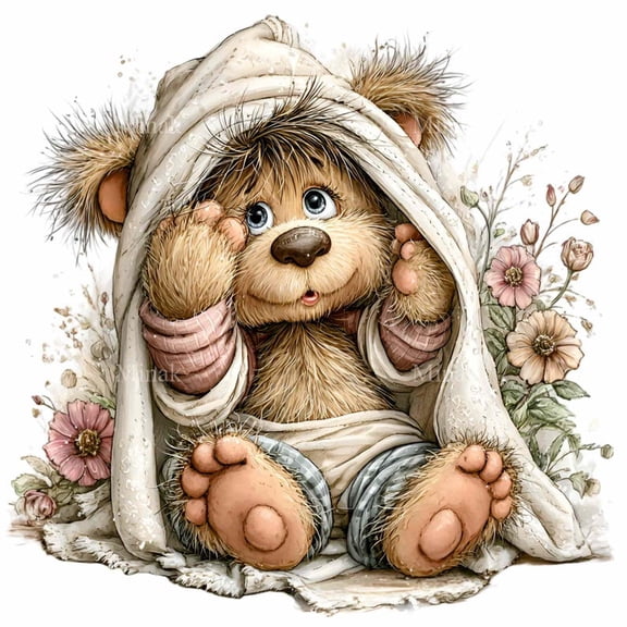 Printed picture, cute bear – Small animal image PNG – Wall art for decorating children's rooms 8x12 UNFRAMED
