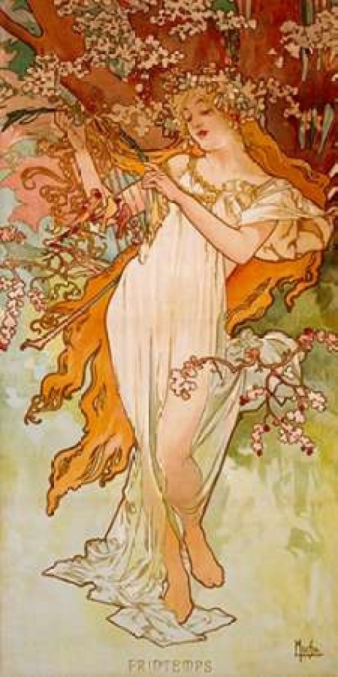 Printemps Canvas Art - Alphonse Mucha (24 x 48)
