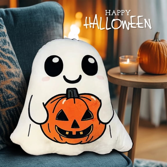 Printeque Ghost Shaped Halloween Pillow - Soft and Cozy Polyester Velvet, Suitable for Adults, All Season