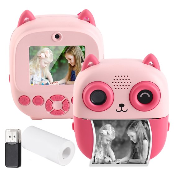 Printer 1080P Kids Instant Print Camera Digital Camera For Kids Digital Video Camera Dual Lens 2.4 Inch IPS Screen Built In Battery With 32GB TF Card USB Card Reader Thermal