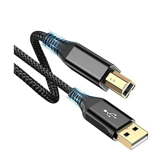 Printer Cable 10ft, USB-A to USB-B Cable, High Speed Nylon Braided Scanner Printer Cord for HP Canon Dell Epson Brother Lexmark Xerox Samsung Piano DAC & More-Black