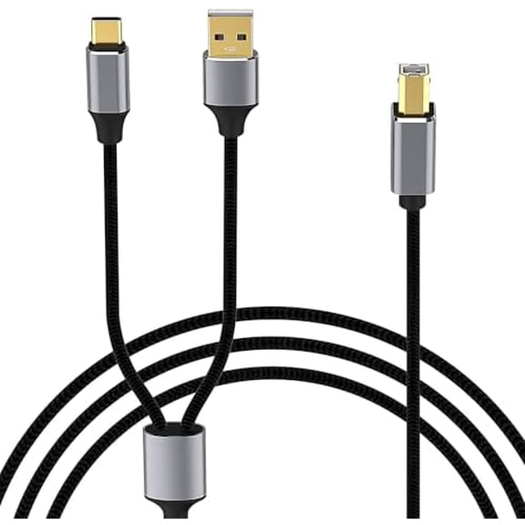Printer Cable 4.9FT, 2-in-1 USB-A/C to USB-B Cord, Type C MIDI Cable Braided High Speed Printer Cord for HP Canon Dell Epson Brother Samsung, MacBook Pro/Air, HP, Canon, Brother Printers