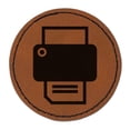 thumbnail image 1 of Printer Icon 2.5" Faux Leather Round Engraved Iron-On Patch - Brown, 1 of 6