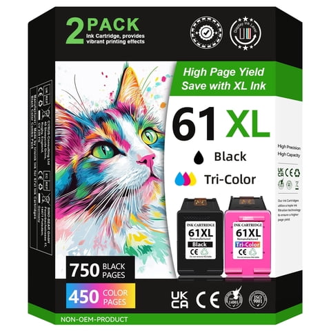 61XL Ink Cartridge Compatible for HP 61 Ink Cartridge Combo Pack for Envy 4500 4502 5530 DeskJet 2512 2542 2540 2544 OfficeJet 4630 Printer (1 Black,1 Color)